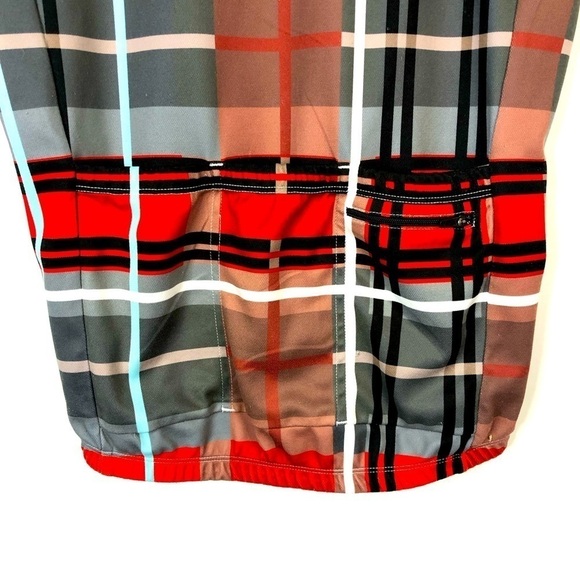 Danny Shane cycling jersey red tartan plaid zip front short sleeves back pockets - Picture 4 of 8